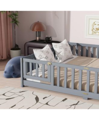 Queen Floor Bed with Fence & Guardrails