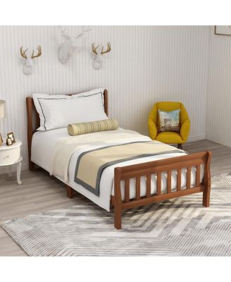 Wood Platform Bed Twin Sleigh Bed Frame with Headboard/Footboard