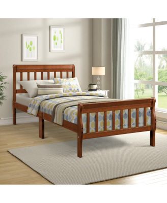 Wood Platform Bed Twin Sleigh Bed Frame with Headboard/Footboard