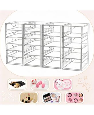 4 Pack Acrylic Makeup Organizer with 19 Drawers for Bathroom & Vanity Storage