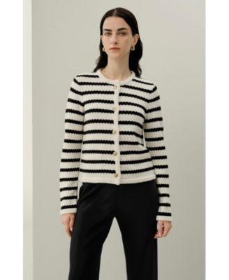 Women's Stripped Crochet Washable-Wool Cardigan