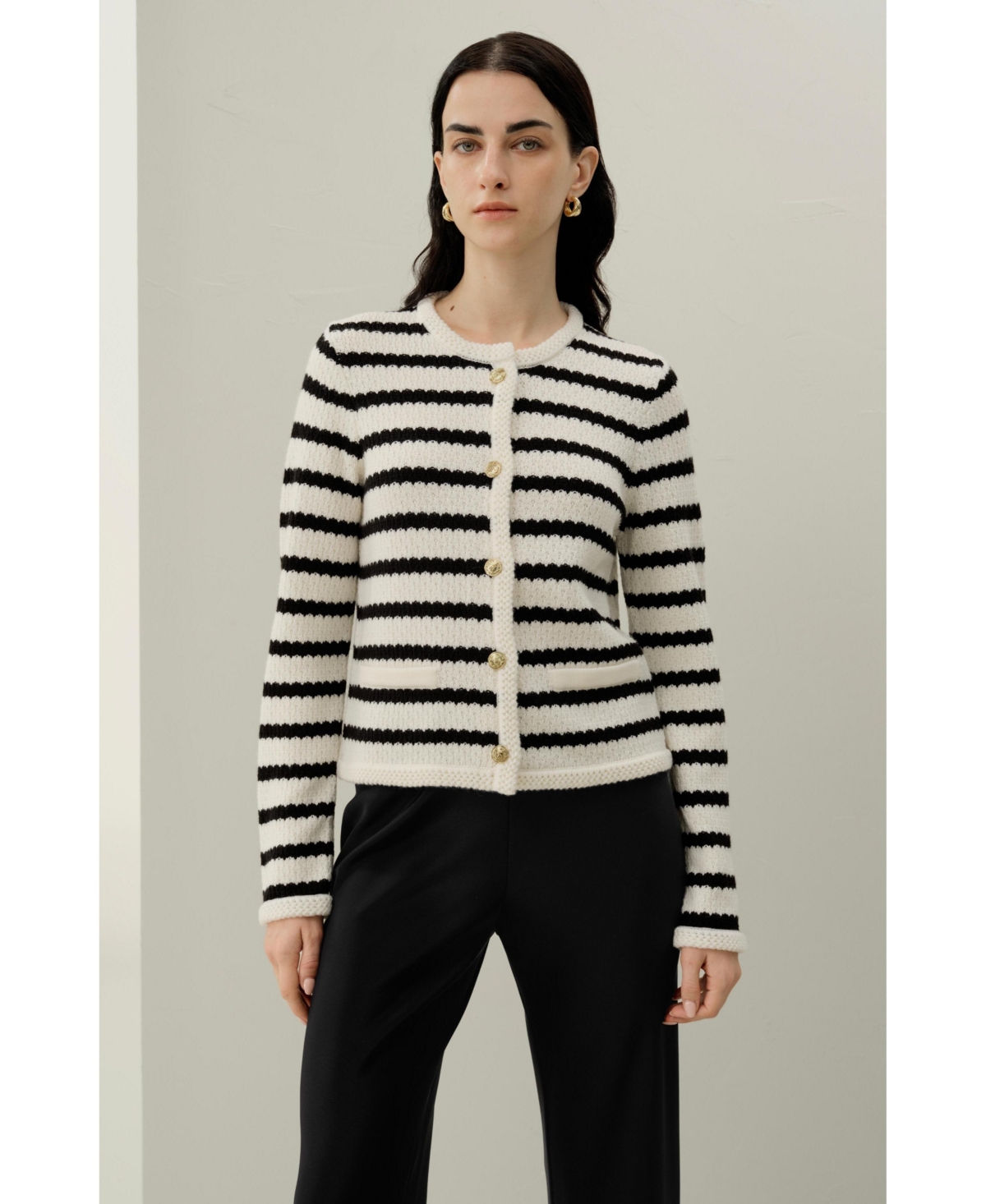 Lilysilk Women's Stripped Crochet Washable-Wool Cardigan