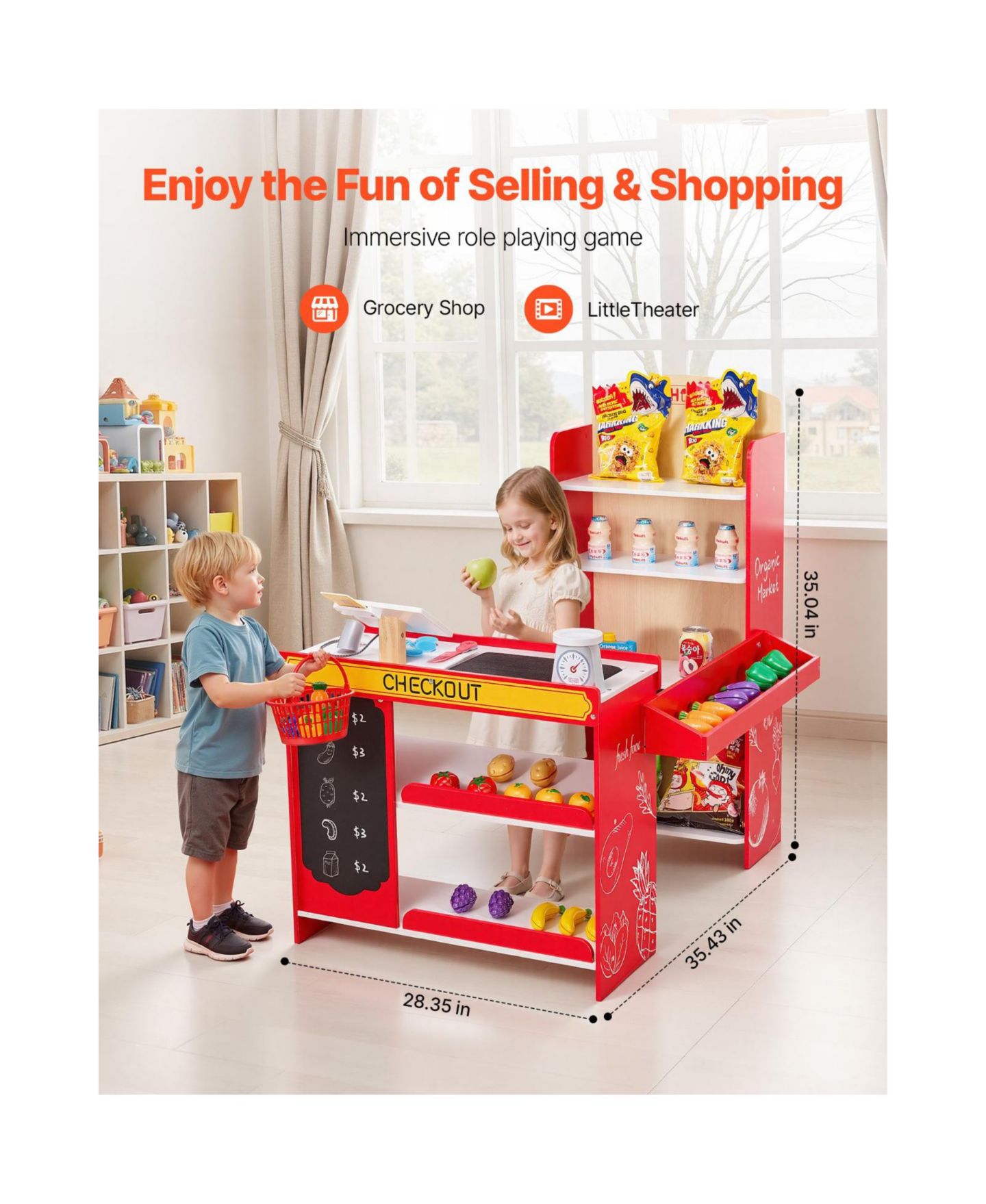 Детский игровой набор Slickblue Kids Grocery Store Playset with Conveyor Belt, Ages 2+, цвет: Красный — фото 6