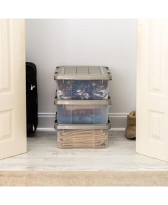 USA 27 Qt Storage Bins with Gasket Seal Lid, Clear/Chrome, 3Pk