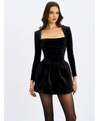 Women's Catrina Black Velvet Square Neck Bow-Tie Mini Dress