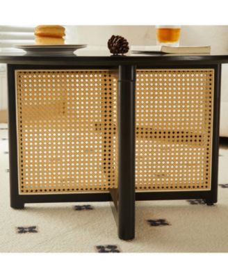 Mid-Century Bohemian Coffee Table 31.5" Round with PE Cane Stand