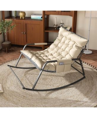 Rocking Chair with Storage, Cushions, Armrests - Indoor/Outdoor (Off White