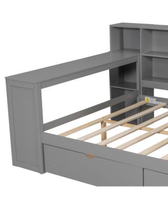  Wood Full Platform Bed w/Storage, Drawers, Charging, LED, Desk, Upholstered Headboard