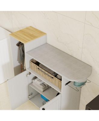 Ironing Cart with Rolling Board, Multipurpose Cabinet with Wheels & Shelf