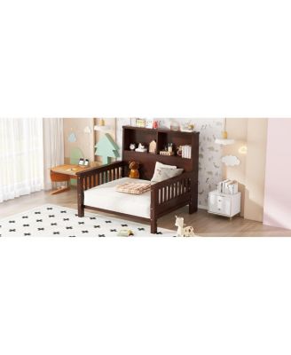 Twin Platform Bed with Storage Headboard & Pull-Out, Espresso