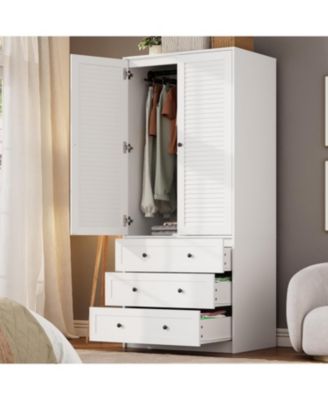 Garvee Armoire Wardrobe Closet with Drawers, 69.5" Wooden Wardrobe Cabinet with Hanging Rod, 2 Doors Clothing Storage Cabinet for Bedroom