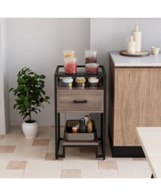 Modern Nightstand with Glass Panel, Small Side Table with Open Shelves and Glass Top   3-Tier Storage, for Bedroom & Living Room