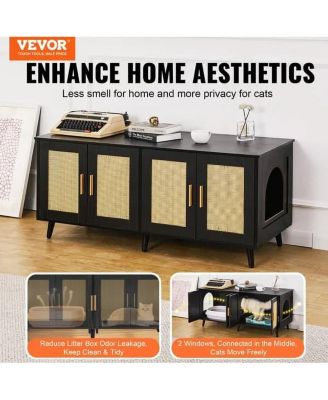 Black Wooden 2-Room Cat Litter Box Enclosure