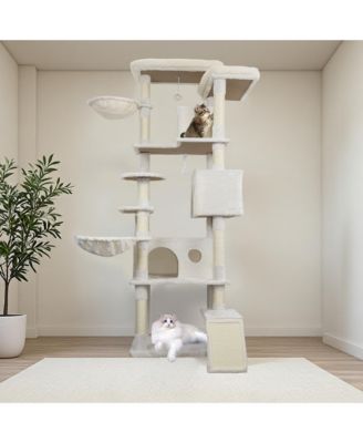 84in Beige Cat Tree Tower Large Condo Sisal Scratching Post Big Hammock Top Platform