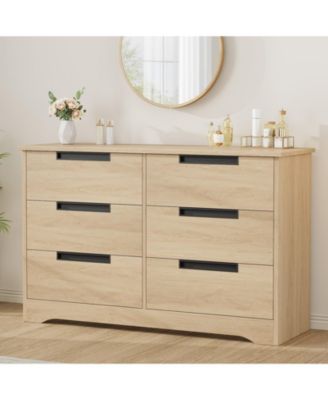 6 Drawer Dresser for Bedroom, Natural Modern Double Dresser Organizer