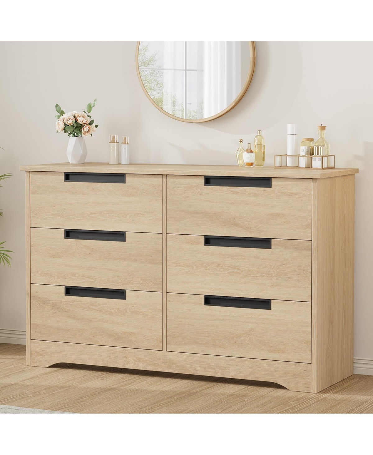 gaomon 6 Drawer Dresser for Bedroom, Natural Modern Double Organizer