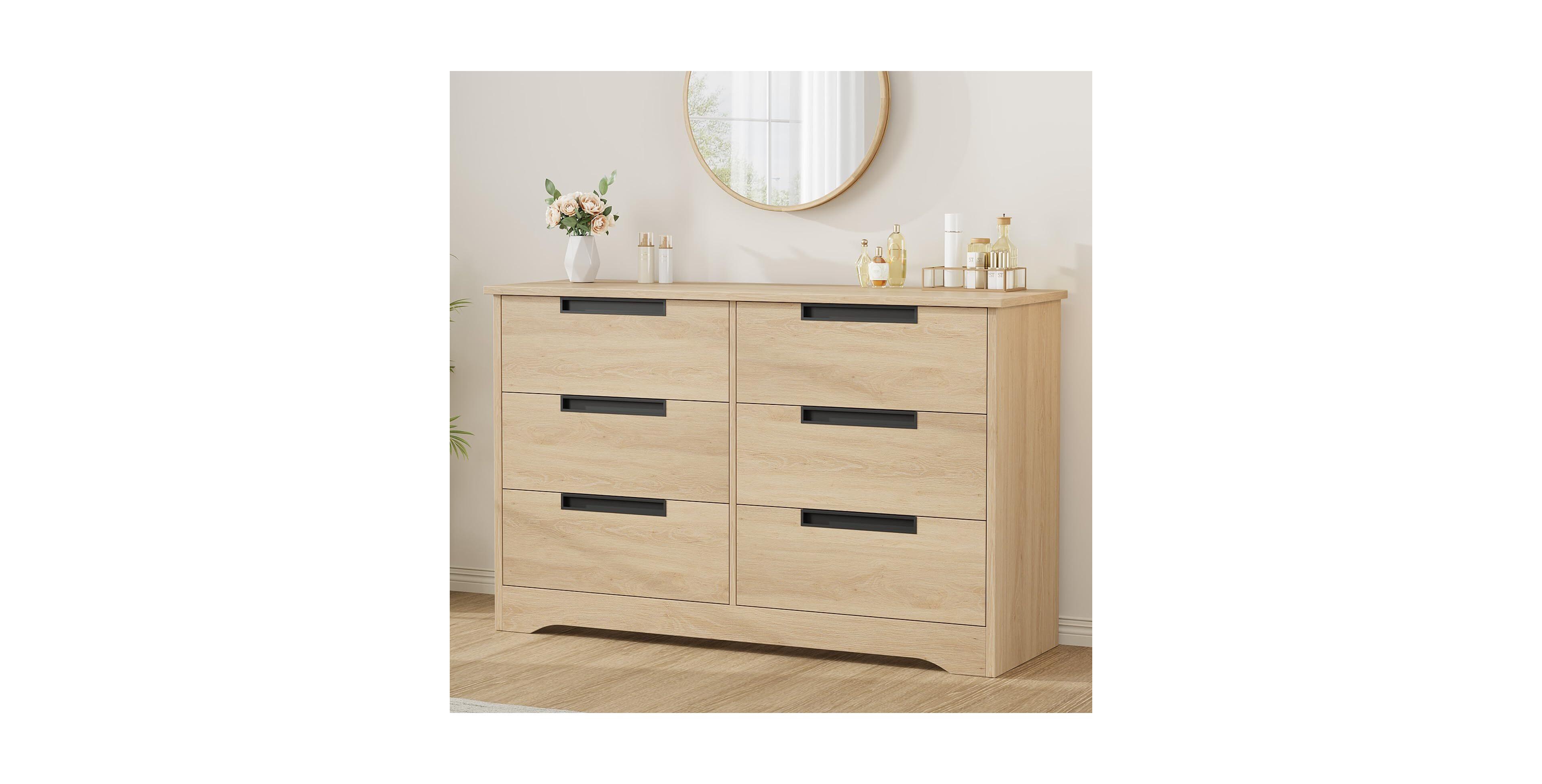 gaomon 6 Drawer Dresser for Bedroom, Natural Modern Double Organizer