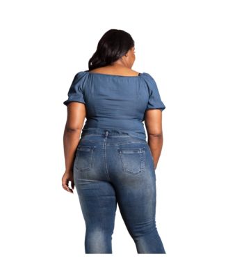 Plus Size Zip Front Puff Sleeves Tencel Corset Top