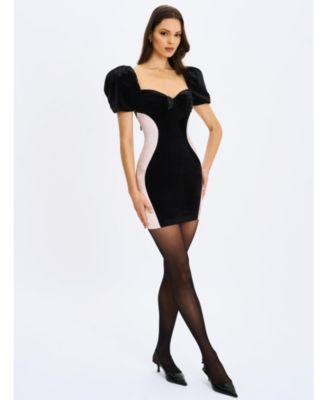 Women's Nova Black Contoured Sweetheart Puff Sleeve Mini Dress
