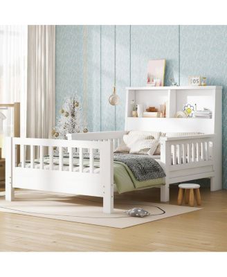 Twin Platform Bed with Storage Headboard & Pull-Out