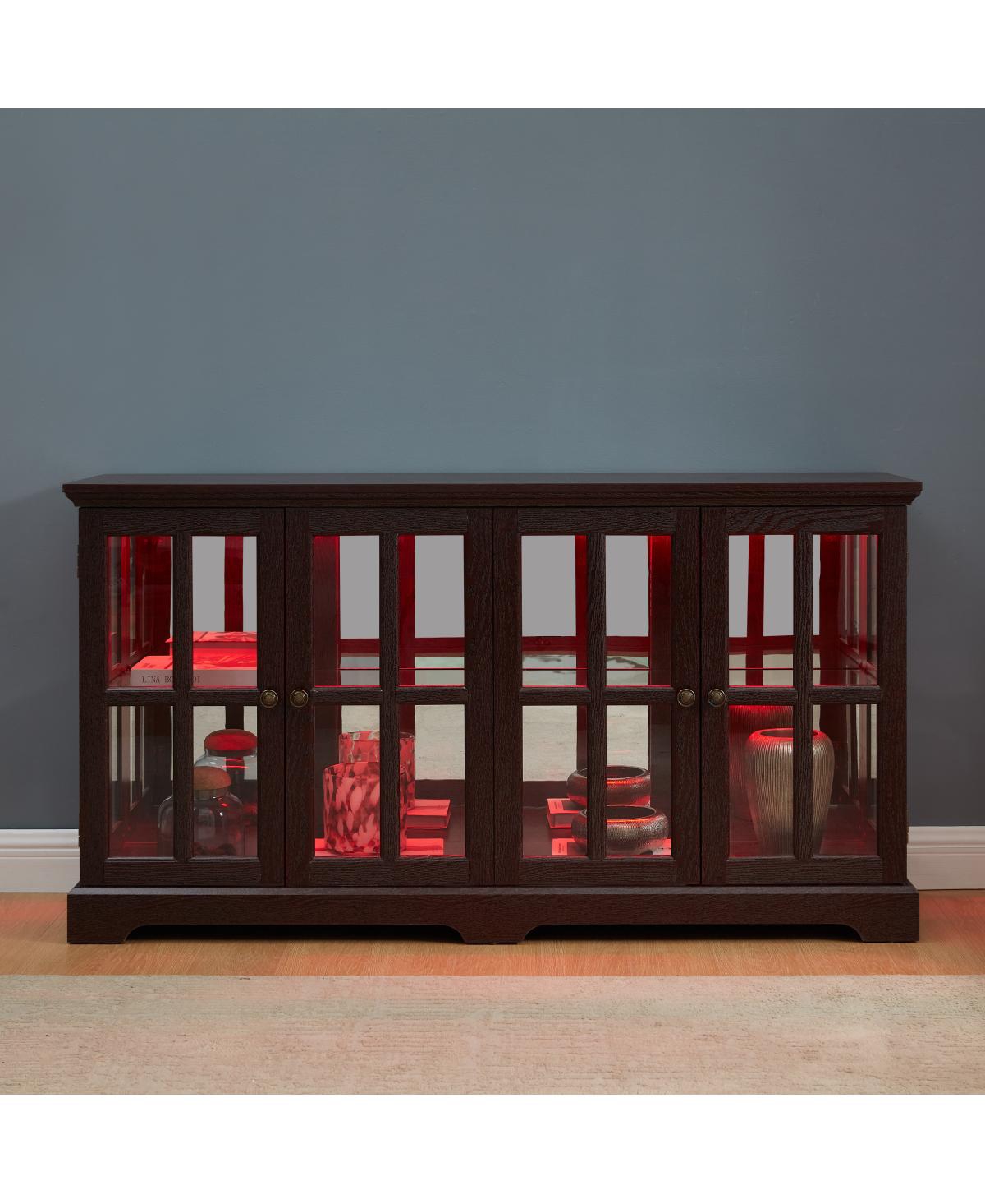 Streamdale Furniture Led Curio Display Cabinet with Glass Doors & Adjustable Shelves - Cherry