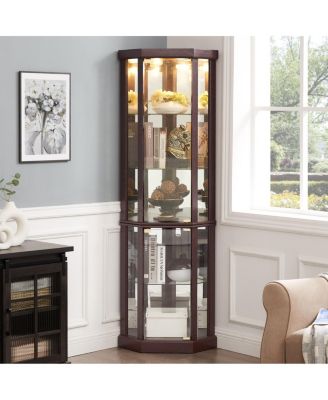 Streamdale Corner Lighted Curio Cabinet with Dark Cherry Finish and Included Light