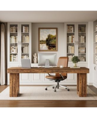 Two Person Desk, 86.6 Inches Extra Long Computer Desk, Double Computer Writing Table for 2 People, Wooden Large Desks Business Workstation