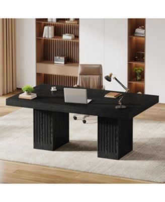 63 Inch Executive Desk, Modern Office Computer Desk with Heavy Duty Double Pedestal, Large Study Writing Table Business Furniture