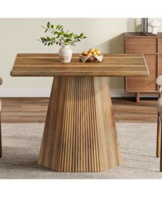 Square Dining Table for 4, 31.5-Inch Farmhouse Kitchen Table with Sturdy Pedestal Base for Kitchen & Dining Room & Living Room