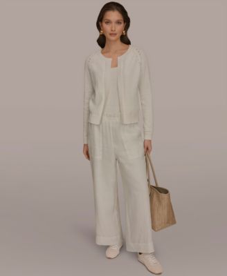 Women's Pointelle Stitch Detail Open-Front Cardigan