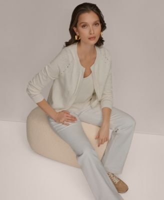 Women's Pointelle Stitch Detail Open-Front Cardigan