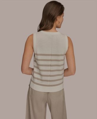Women's Cotton Cashmere Striped Sleeveless Sweater