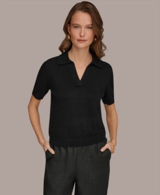 Women's Cotton Cashmere Polo Sweater with Elbow-Sleeve