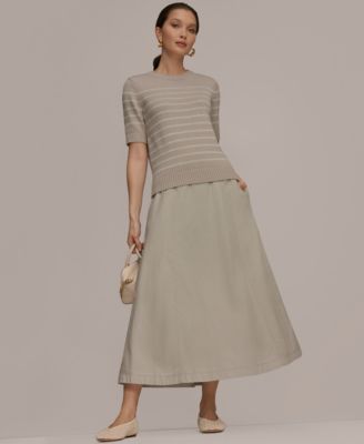 Women's Elbow-Sleeve Crew Neck Stripe Sequin Sweater