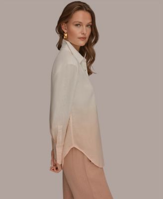 Women's Linen Dip Dye Long-Sleeve Button-Front Shirt