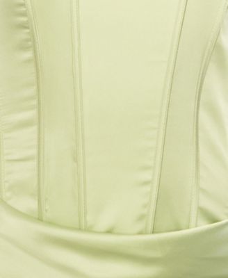 Juniors' Strapless Front Drape Neck Ball Gown