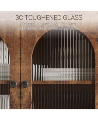 Rattan Buffet Storage Cabinet with Adjustable Shelves Wooden Sideboard Cabinet with 2-Tier Storage