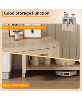 Sideboard With 2 Glass Doors, 29" Large Buffet Cabinet With Solid Wood Countertop, Coffee Bar Cabinet With 2