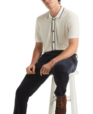 Men's Textured Open Front Polo Sweater