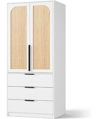 Garvee Armoire Wardrobe Closet, 69.5" Wooden Wardrobe Cabinet with 3 Drawers, Hanging Rod, 2 Doors Clothing Storage Cabinet for Bedroom