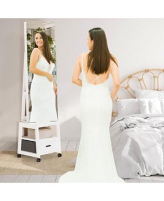 360&deg; Swivel Jewelry Cabinet with LED Lights,Inside Makeup Mirror,Rotatable Full Length Mirror with Jewelry Storage