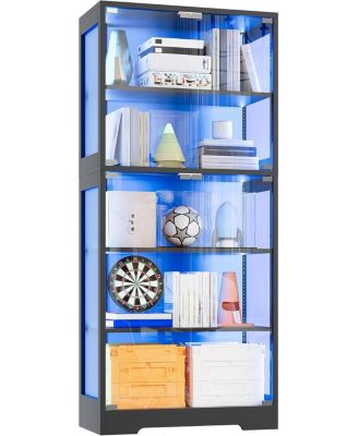 5 Layer Display Cabinet with Glass Doors, Modern Curio Cabinet with RGB Color Lights,Glass Display Cases for Collectibles
