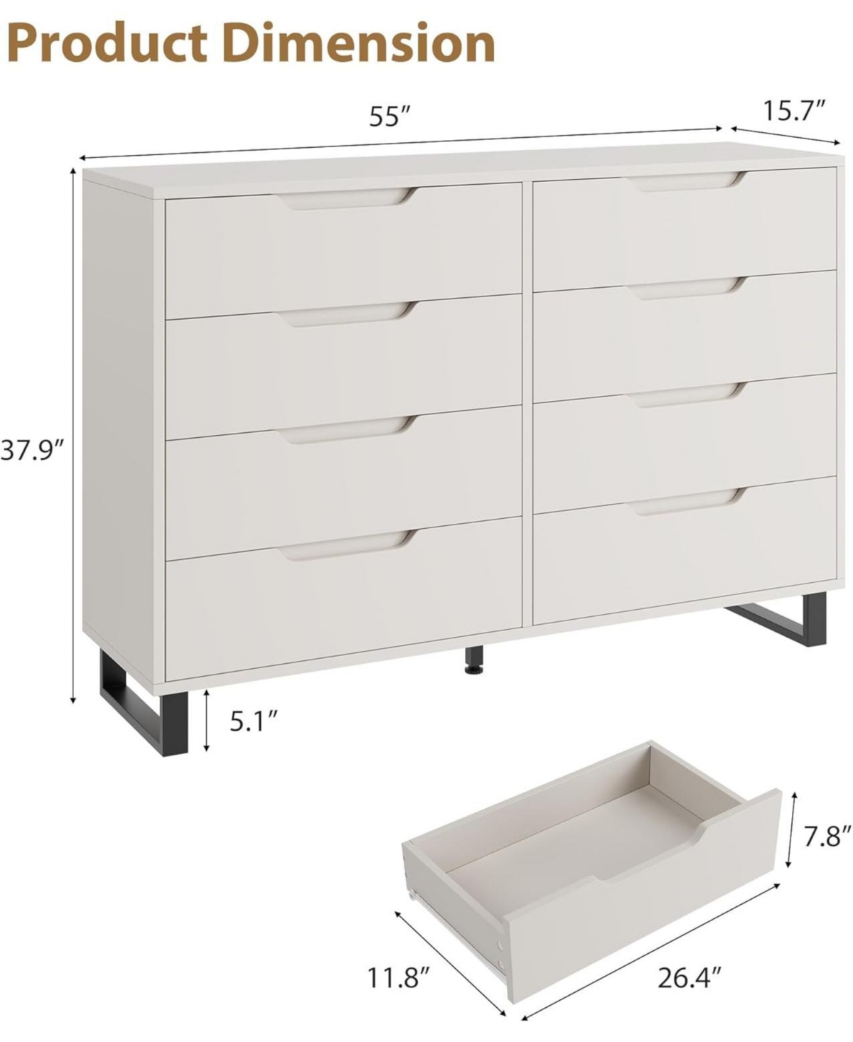 Gaomon Farmhouse Tv Stand with 8 Drawers Storage, Entertainment Center Sturdy Metal Legs