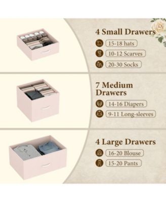 15-Drawer Pink Fabric Dresser, Wood Tabletop, Metal Frame, Tall Chest Organizer for Bedroom, Living Room, Entryway