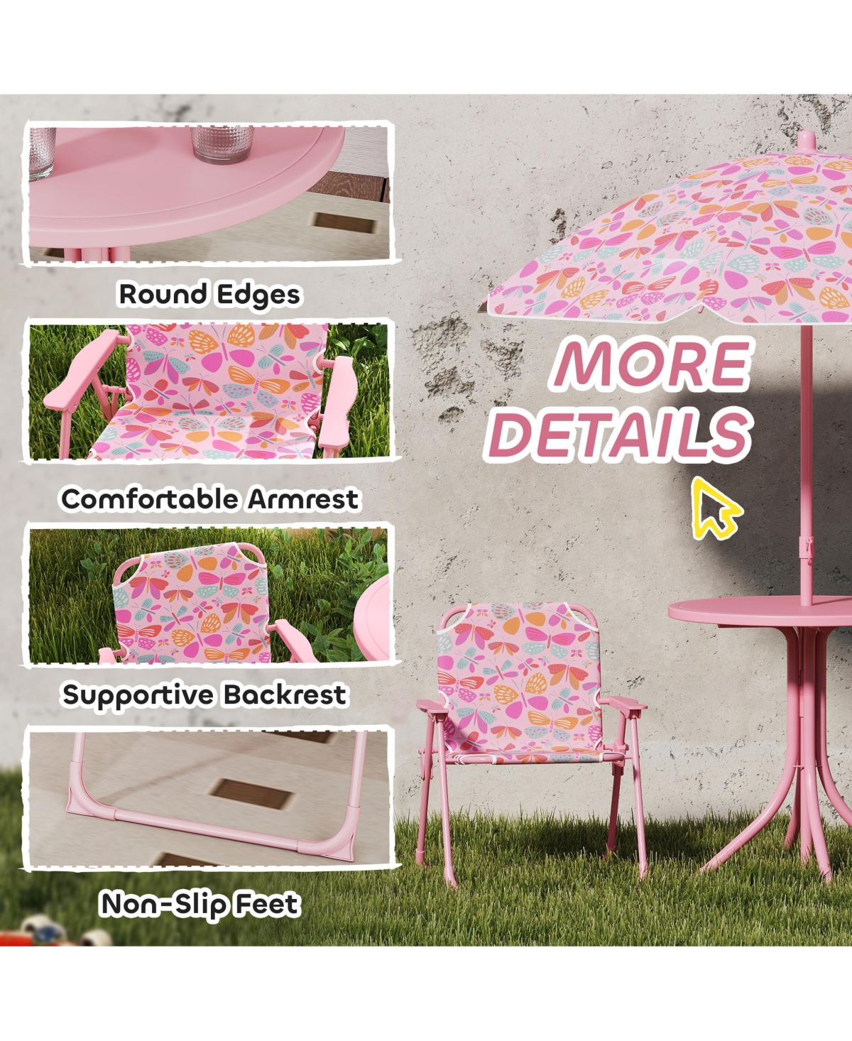 Qaba Kids Picnic Table and Chair Set, Outdoor Table with Foldable Chairs