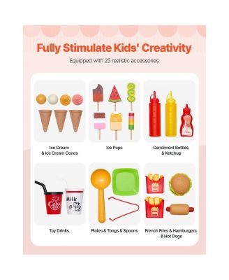 Kids Ice Cream Cart Playset with 20+ Accessories and Food Toys