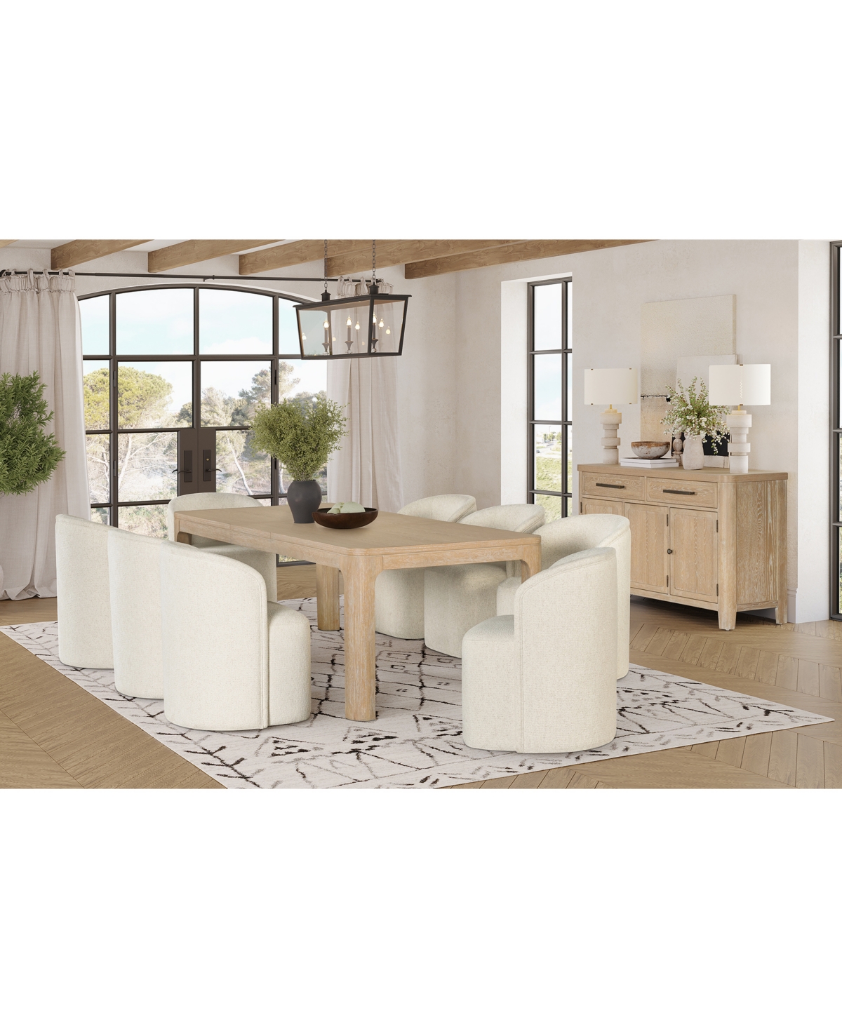 Furniture Marcel -Pc. Wood Rectangular Table and Upholstered Barrel Side Chairs Dining Set