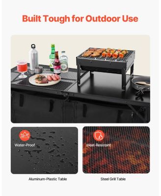 Camping Kitchen Table – Folding Aluminum Cook Station with Storage & Adjustable Heights