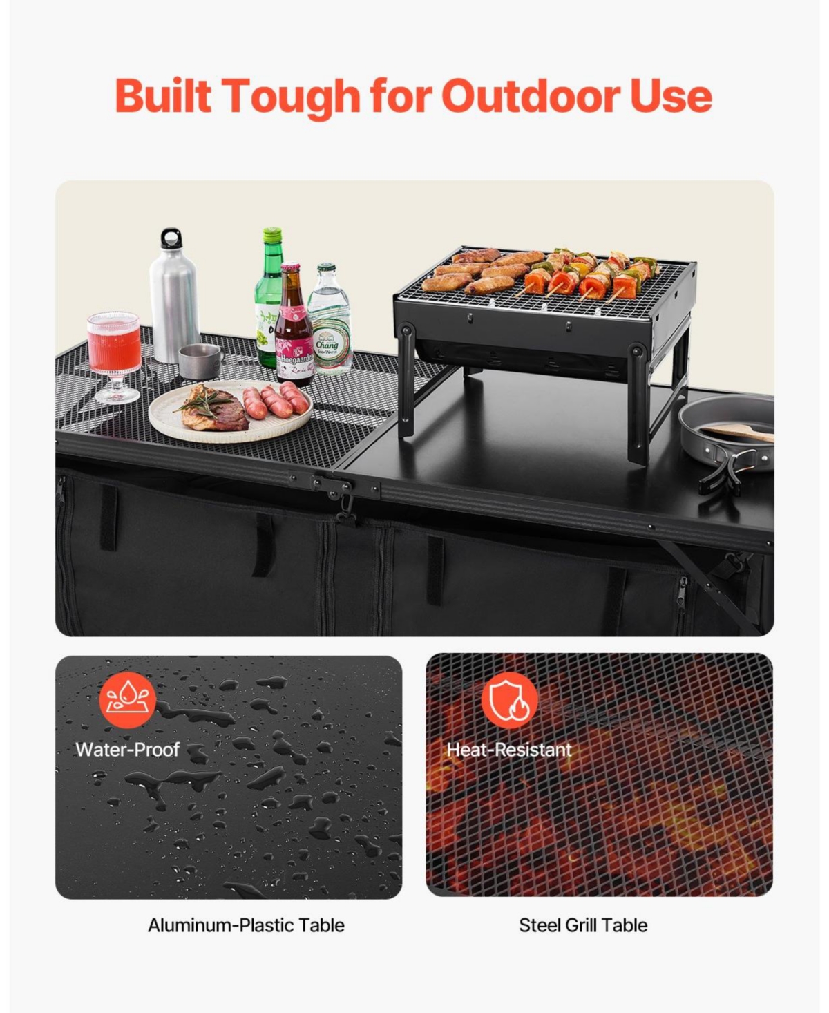 Mecale Camping Kitchen Table – Folding Aluminum Cook Station with Storage & Adjustable Heights