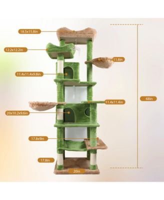 68in Green Multi Level Cat Tree Hammocks Hanging Basket Cat Cave Removable Cushion Scratching Posts